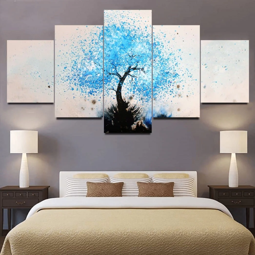 5-Panel Modern Abstract Canvas Wall Art Set �C Geometric Blue & White Contemporary Home Decor �C Ready to Hang