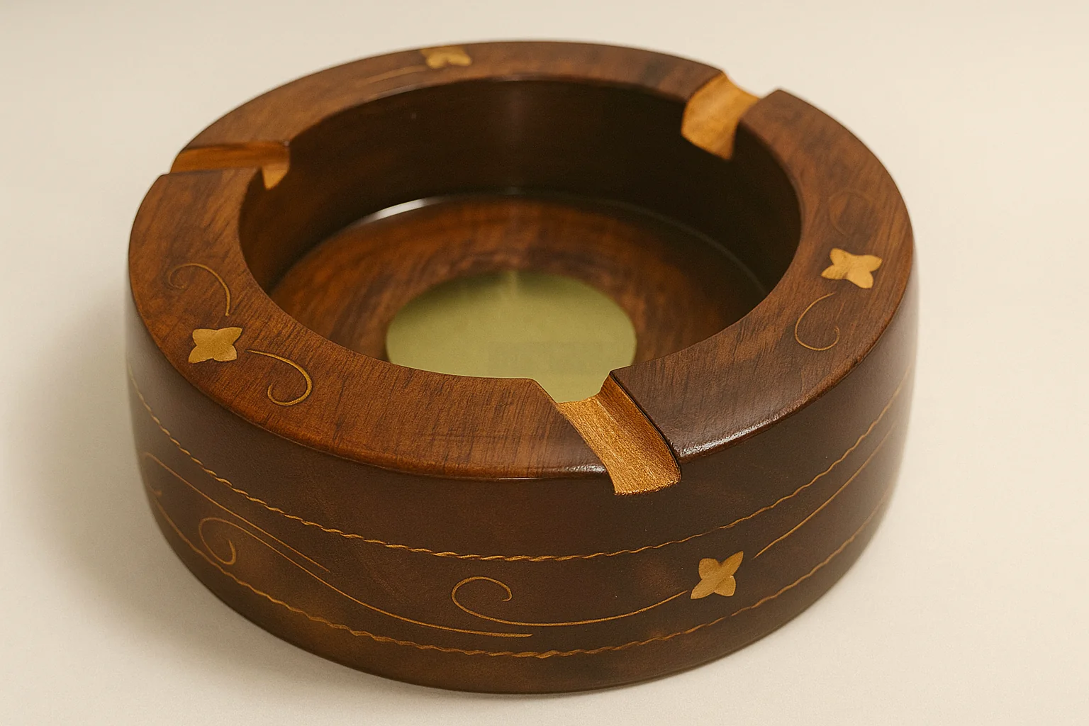 Handcrafted Rosewood Ashtray with Brass Inlay