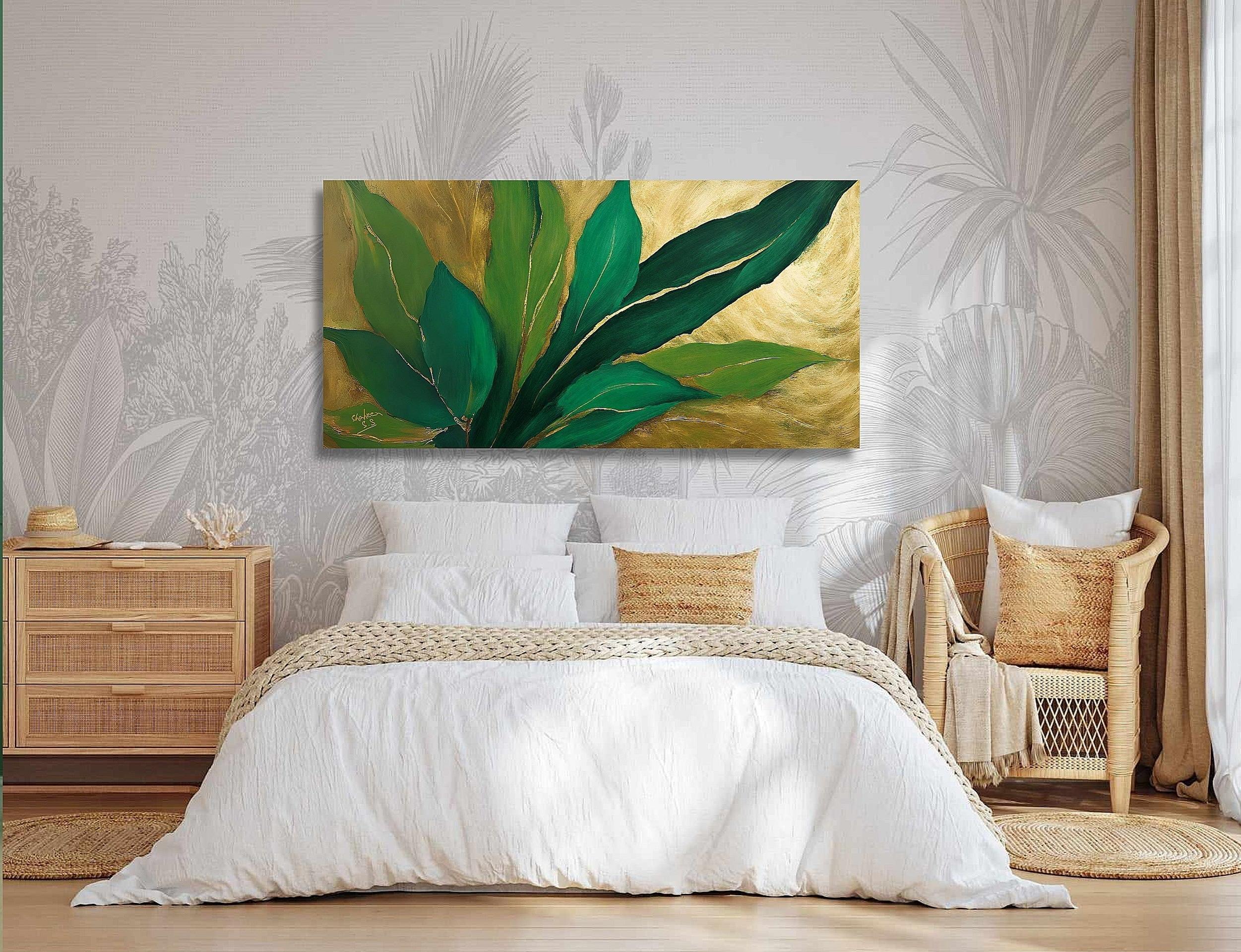 Green Leaf with Gold || Green Abstract Art | Handmade Painting | Home Decor | Wall Decor