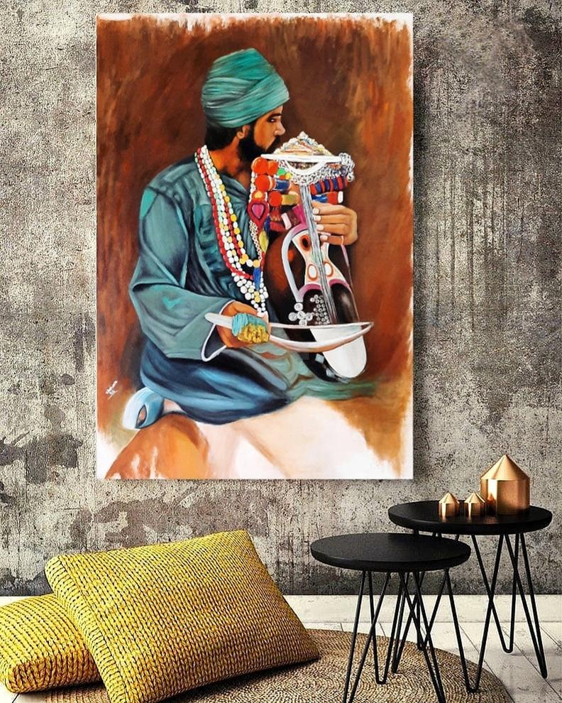 Pakistan Cultural Art | Balochi man playing musical instrument | Sufism | Handmade Painting