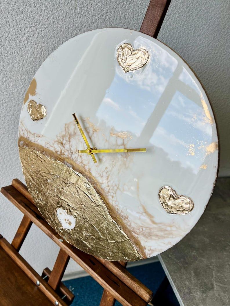 Modern White and Gold Wall Clock with Heart Detail