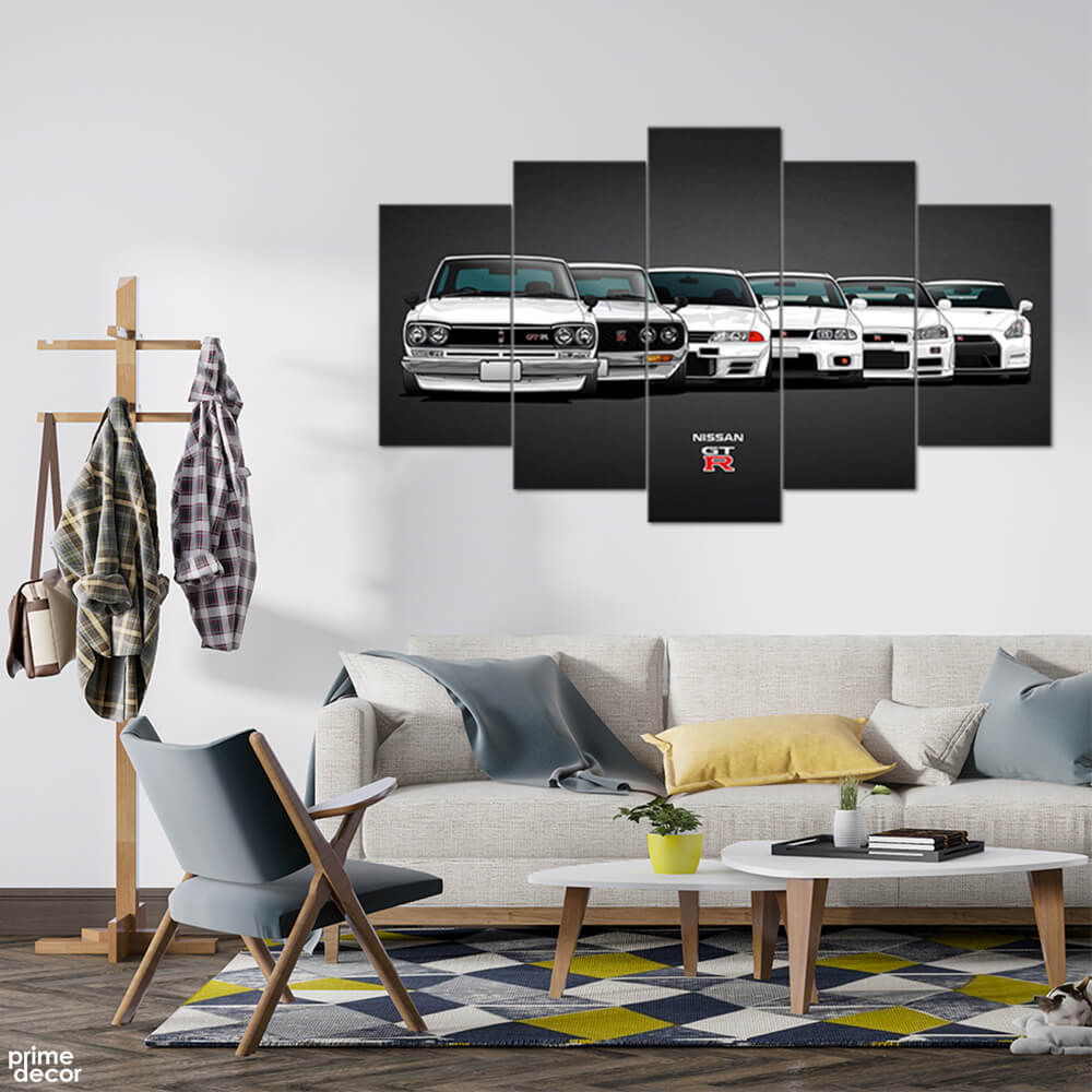 Nissan GTR Generations (5 Panel) Cars Wall Art