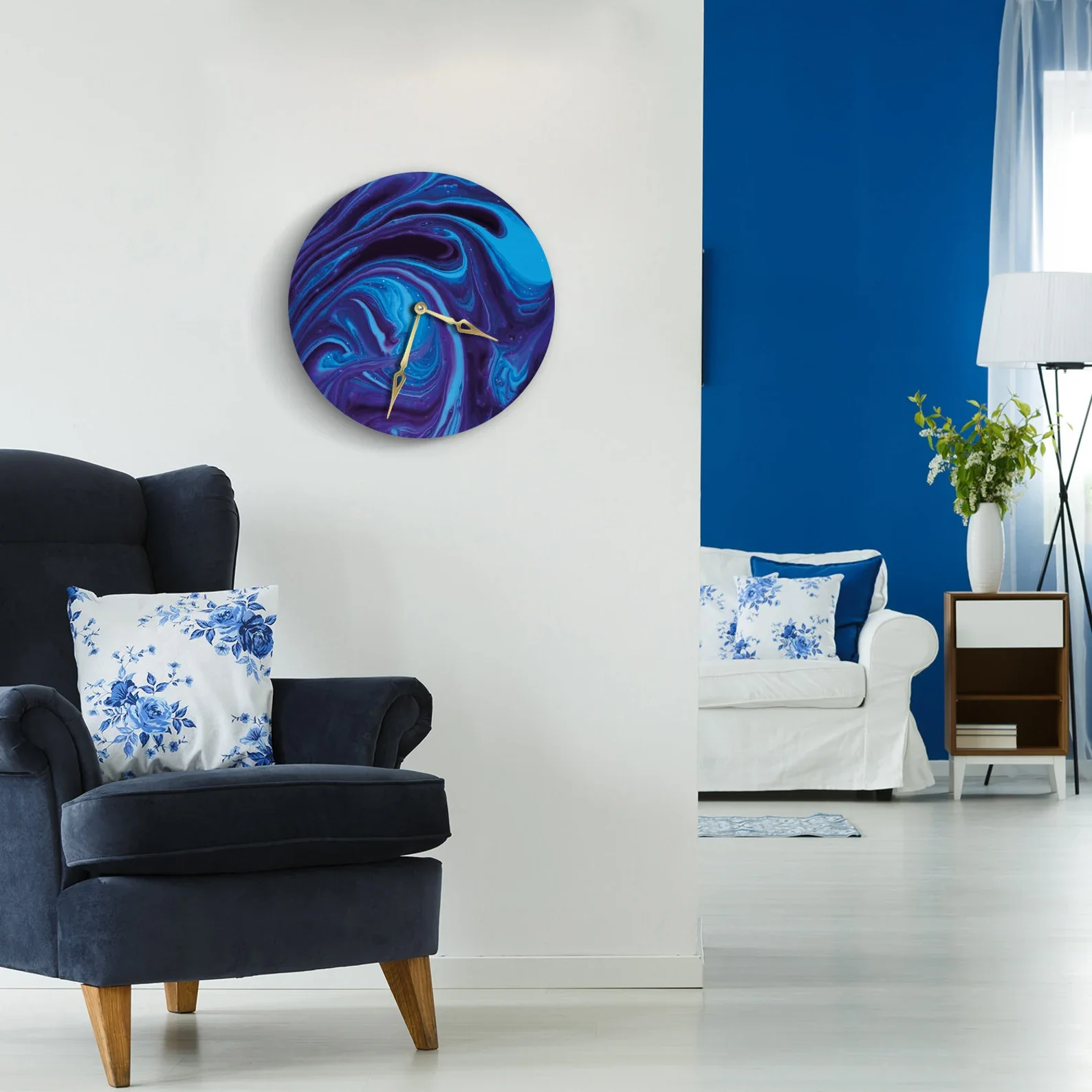 Handmade Blue Resin Clock �C Modern Oversized Epoxy Wall Clock �C Unique Large Resin Wall Clock �C Beautiful Artistic Wall Clock for Home & Office Decor