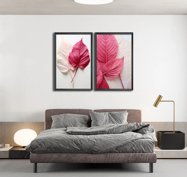Pink & White Autumn Leaves (2 Panel) Floral Wall Art