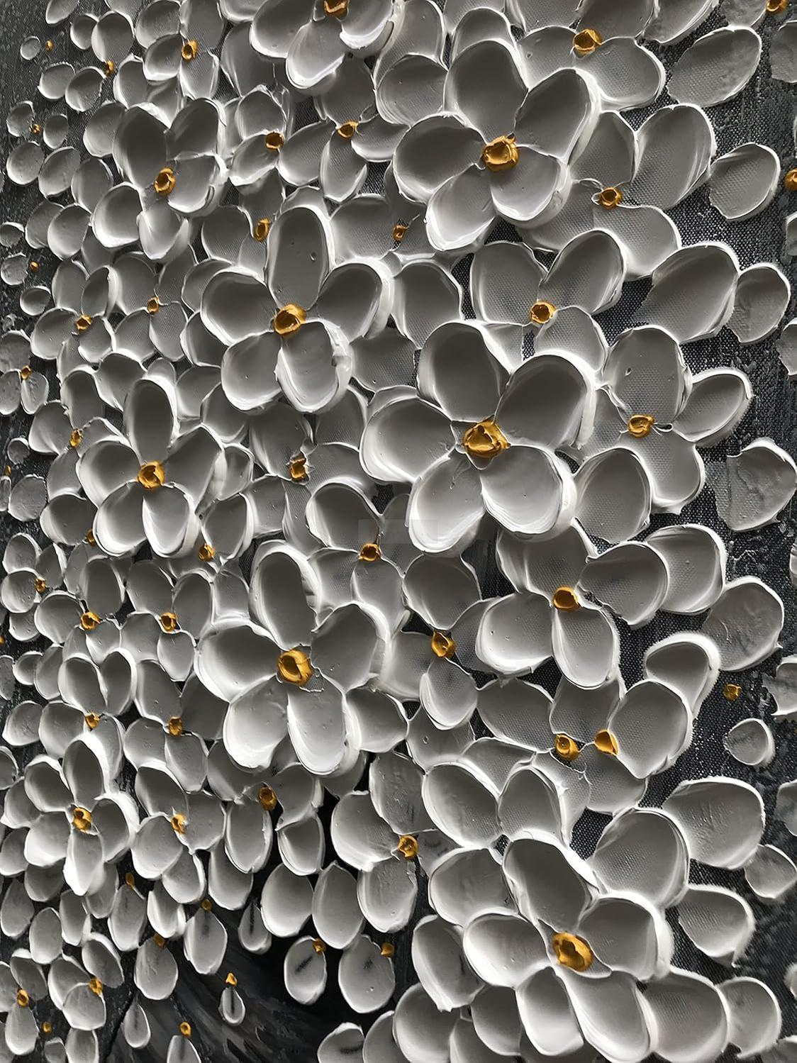 Epicler Hand-Painted Painting for Wall Decoration, White Bouquet in vase, Home Wall Decoration.