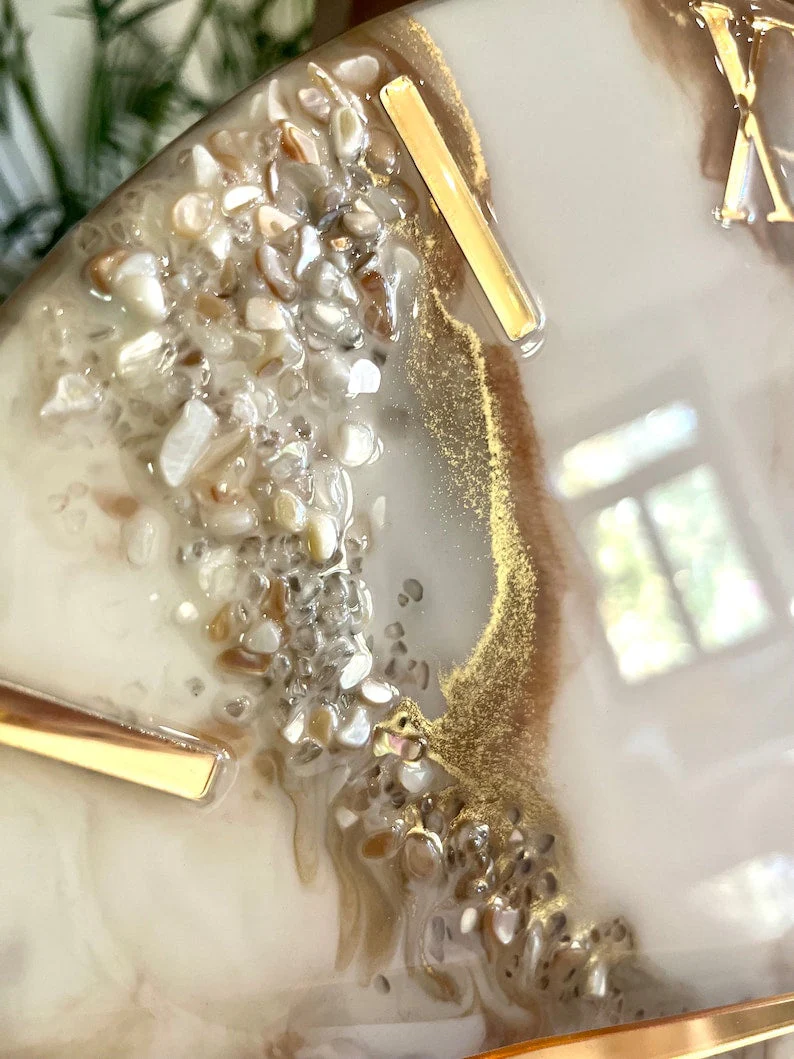 Minimalist White and Gold Wall Clock with Luxe Stone Inlays