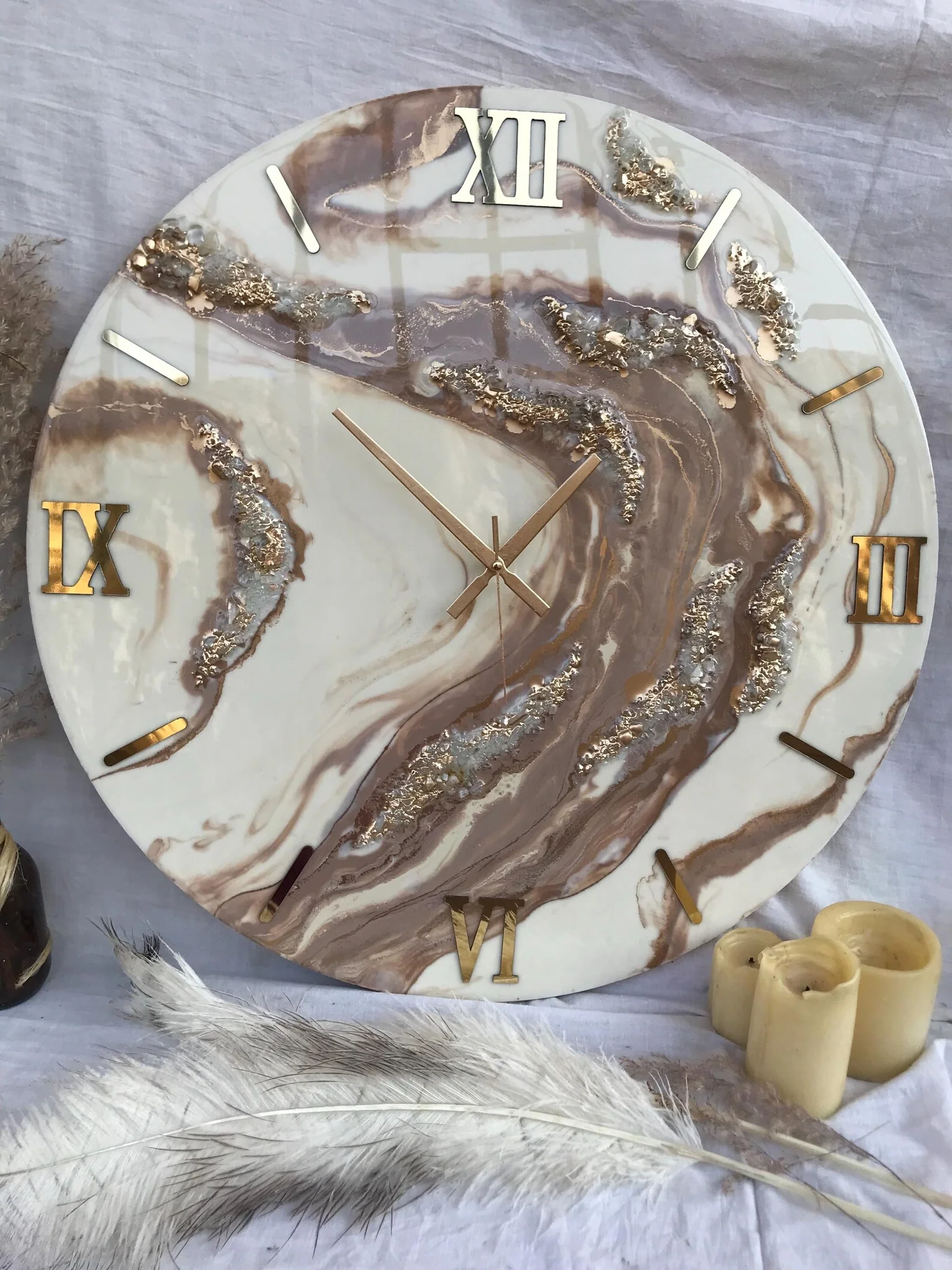 Resin Wall Clock | Elegant Epoxy Resin Clock | Handmade Beige Clock | Modern Cream Wall Art | Stylish Wall Clock Gift for Home and Office | Unique Decorative Wall Art