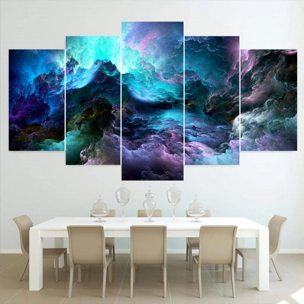 5-Panel Abstract Geometric Canvas Wall Art �C Modern Multicolor Digital Print �C Ready-to-Hang Contemporary Home Decor Set