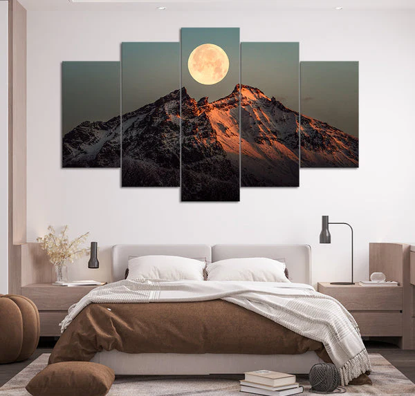 Full Moon Over the Glacier (5 Panel) Landscape Wall Art