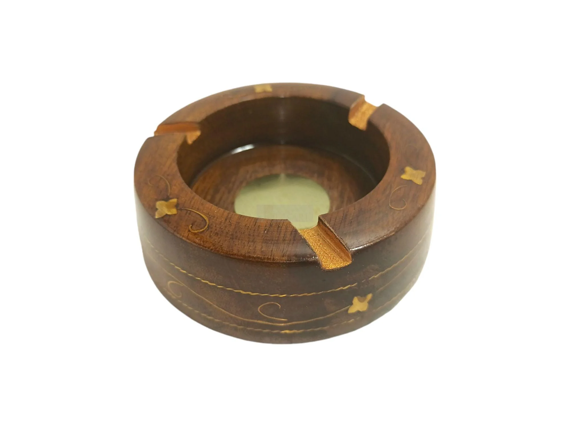 Handcrafted Rosewood Ashtray with Brass Inlay