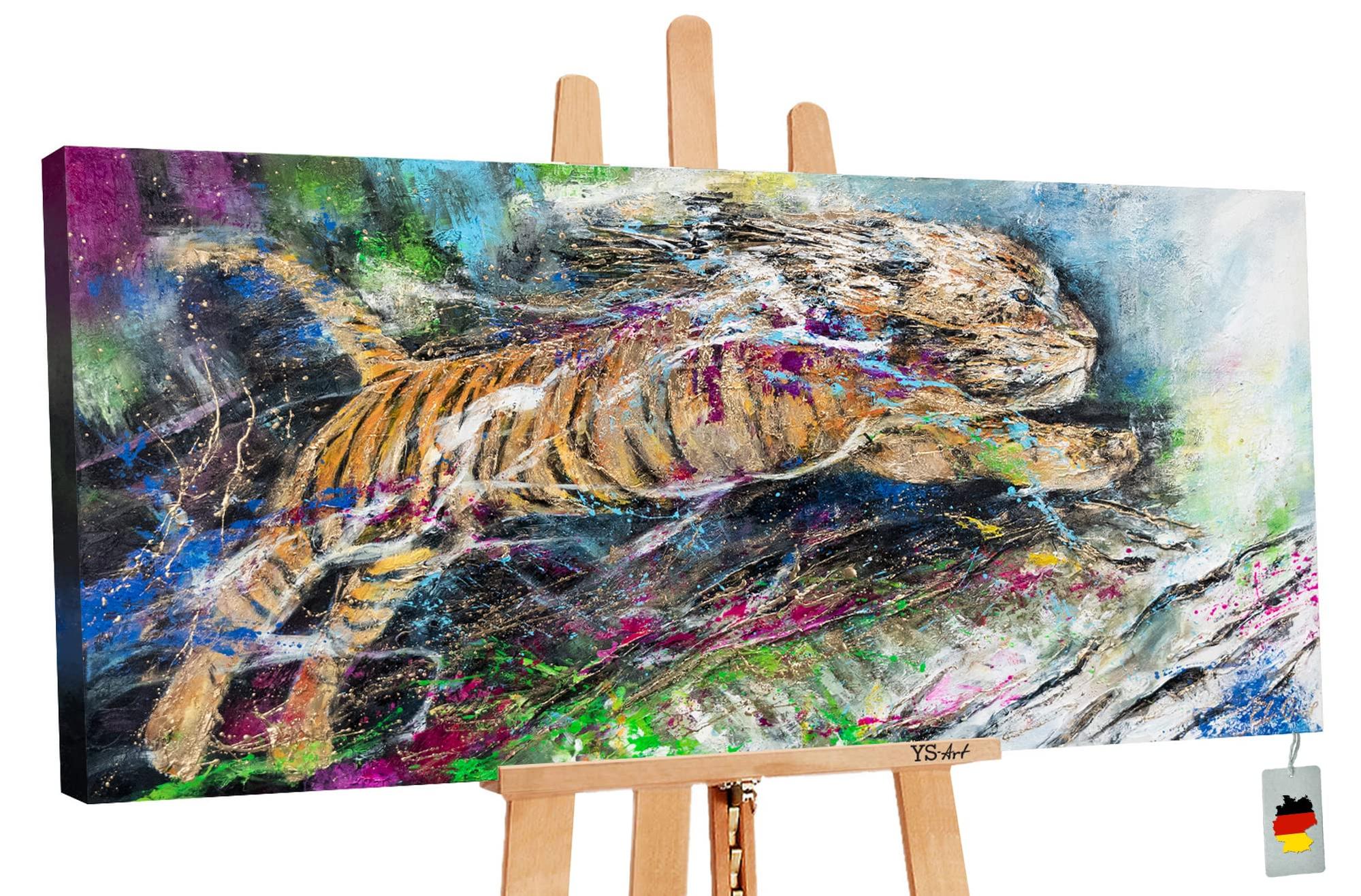 Abstract hand painted acrylic painting with tiger Energy Modern wall art for bedroom with animal in vivid color Home interior