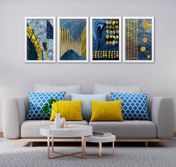 Blue & Gold Mesh (4 Panel) Digital Wall Art