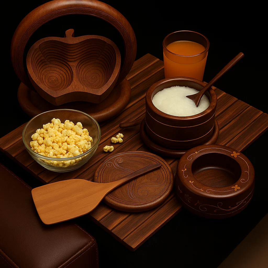 Premium 5 in 1 Wooden Kitchen Set Deal a?? Handcrafted Utensils, Bowl, Tray & Decor | Multi-Purpose Tableware Combo for Home & Gifting