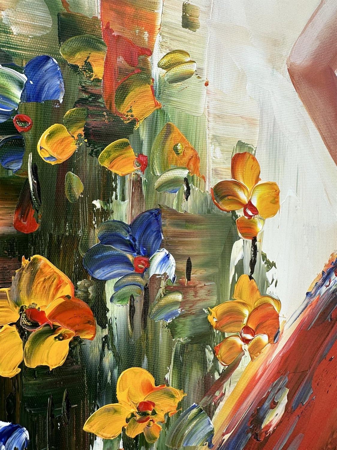 Hand Painted Figurative Vertical Canvas Wall Art Musical Girl Modern 3D Wall Paintings Contemporary Art for Home Decorations Wall Decor Ready to Hang