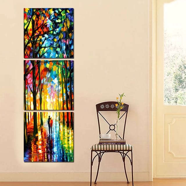 3-Panel Modern Abstract Canvas Wall Art Set �C Geometric Blue & Gold Digital Print �C Ready-to-Hang Trio