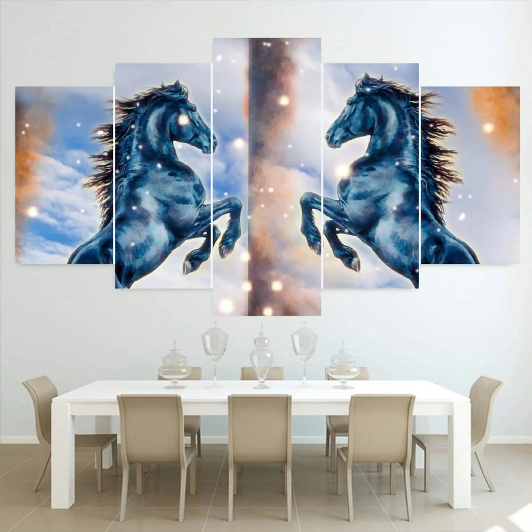 5-Panel Modern Abstract Canvas Wall Art Set �C Contemporary Blue & Gold Geometric Print �C Ready-to-Hang Home Decor