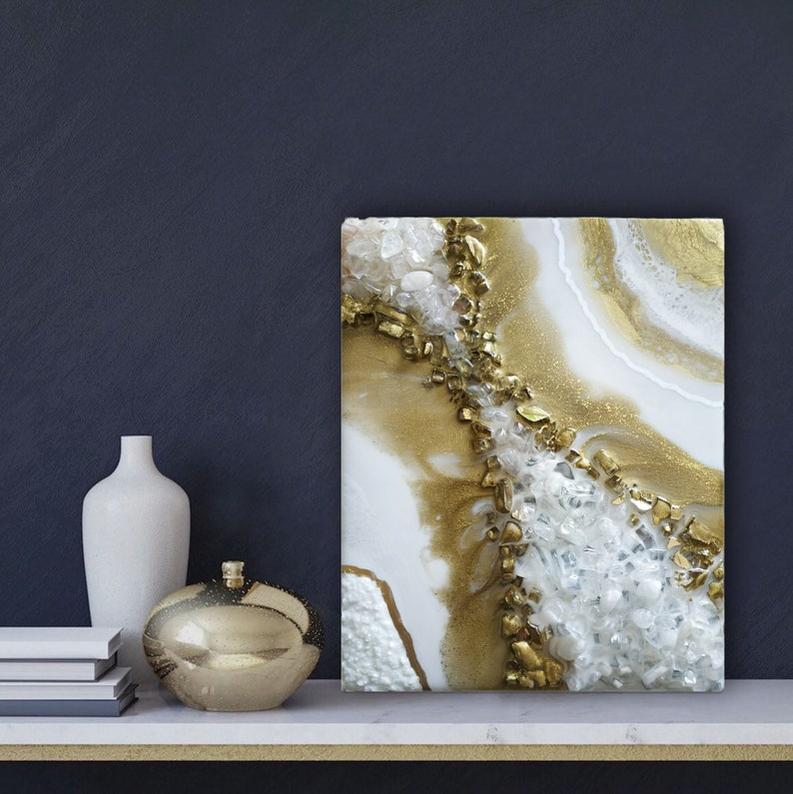 Golden Waves: White & Gold Resin Art for Modern Spaces