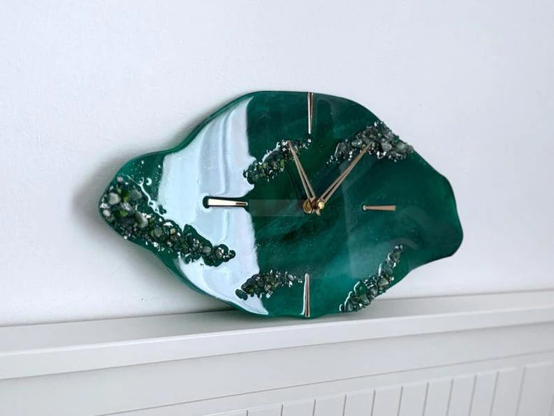 Live Edge Wall Clock with Resin and Stone Detailing