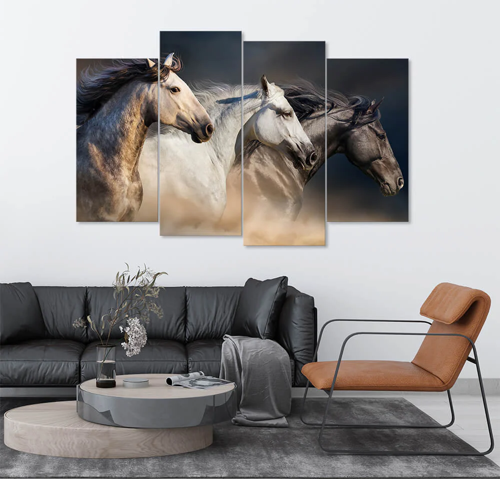 Elegant Horses Running in Wind (4 Panel) Animal Wall Art
