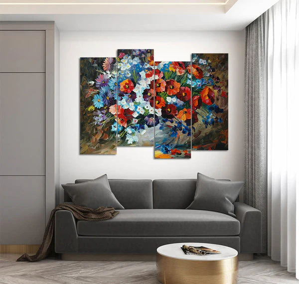 Red Poppy Flowers Oil Paint (4 Panel) Digital Wall Art