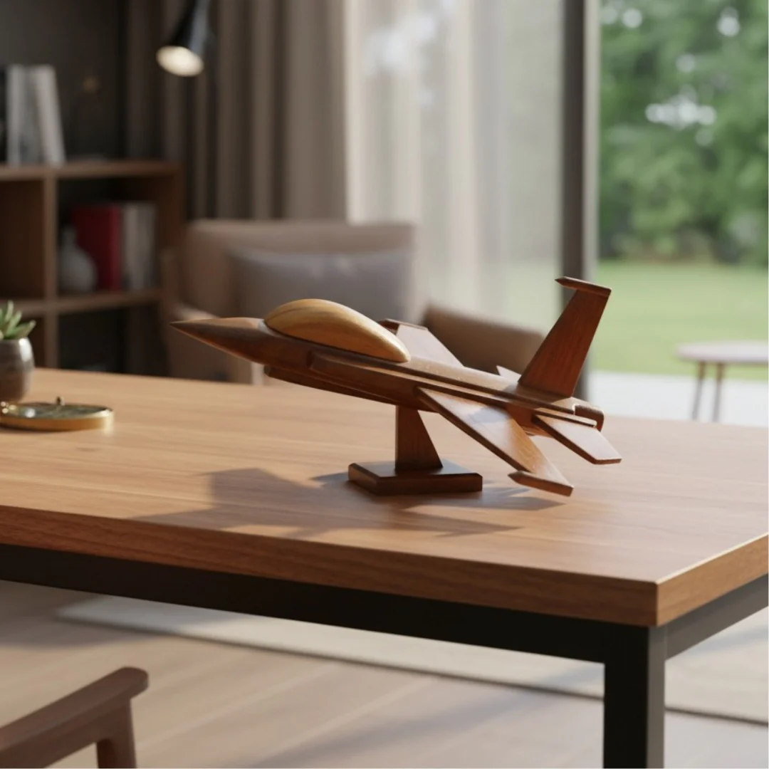 Handmade Wooden Jet Airplane Model �C Handcrafted Wooden Aircraft Desk Decor Showpiece Gift for Aviation Lovers & Office Display