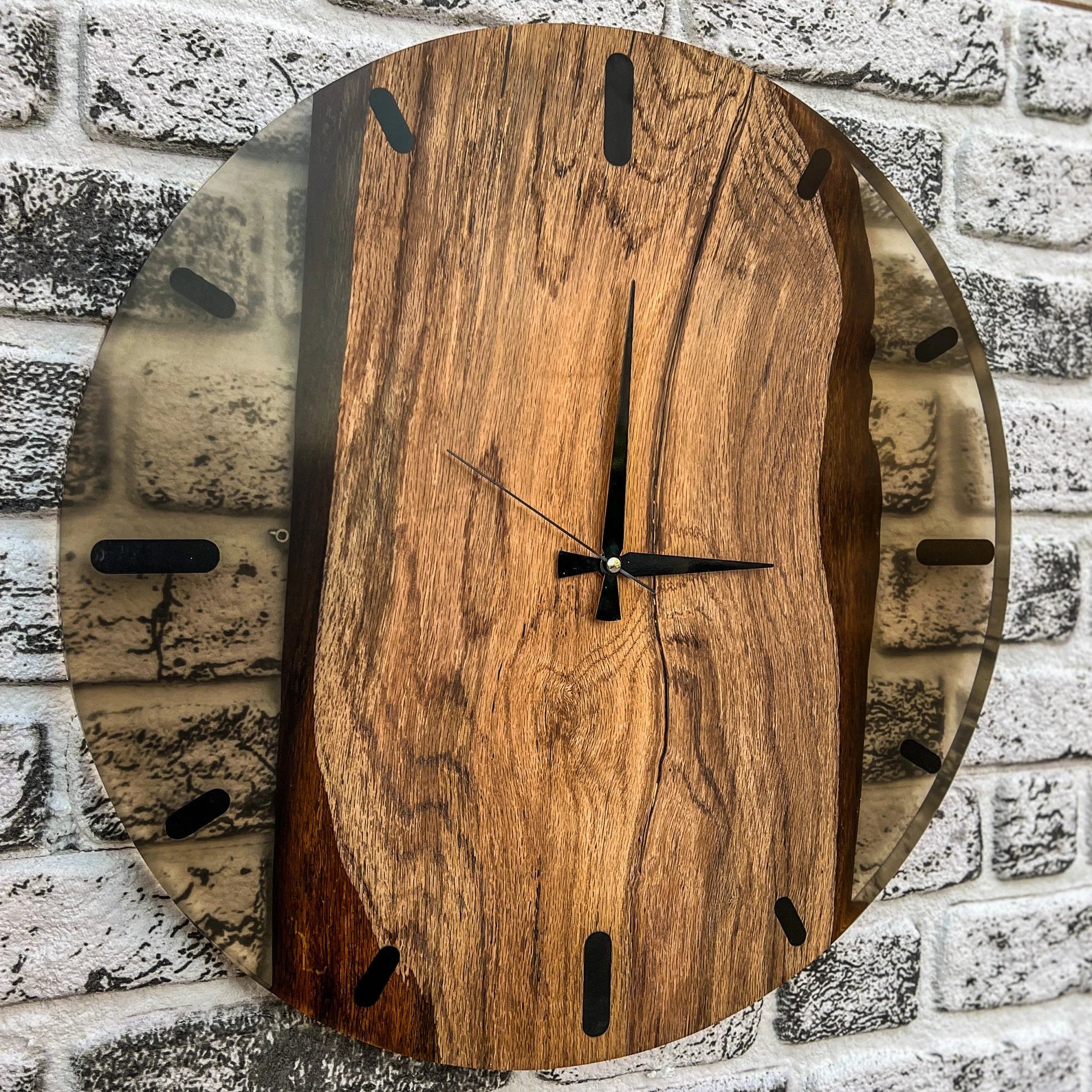 Big Wooden Clock with Resin Design - Large Epoxy Wall Clock, Rustic Rosewood Tree Wood Clock, Handmade Wooden Resin Clock for Home D��cor, Customizable Epoxy Wooden Clock