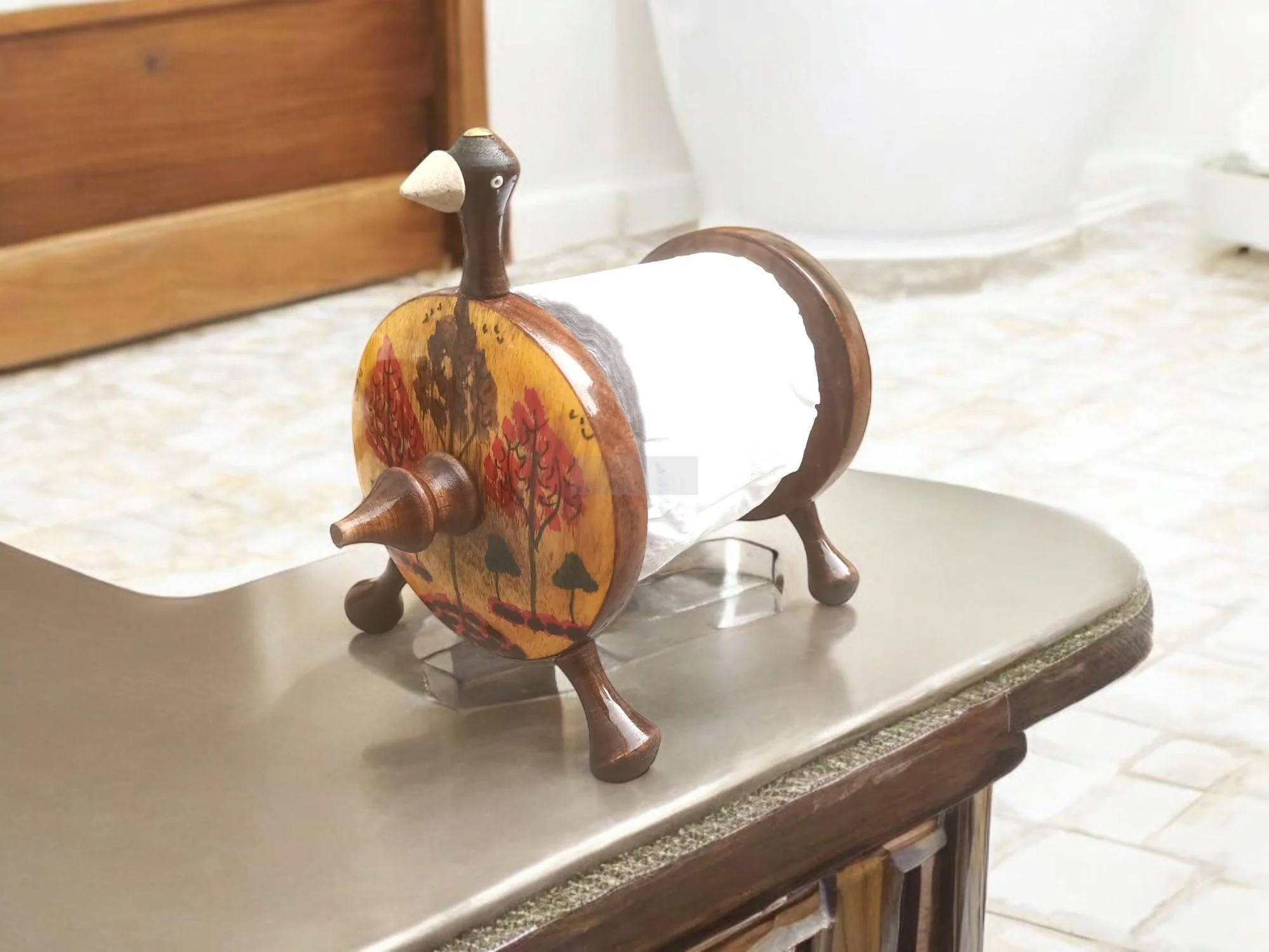 Hand Painted Wooden Tissue Roll Stand