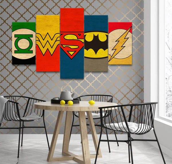 Superhero Logo Stripes (5 Panel) Comics Wall Art