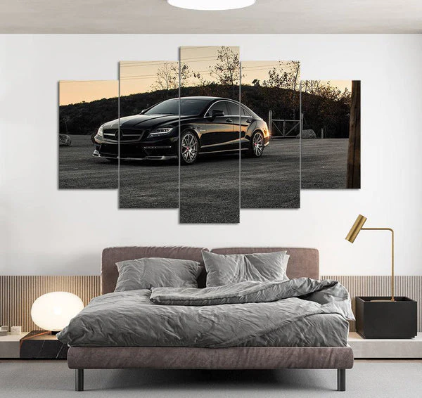Black Mercedes on Road (5 Panel) Landscape Wall Art