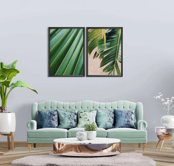 Beautiful Green Leaves of Palm (2 Panel) Floral Wall Art