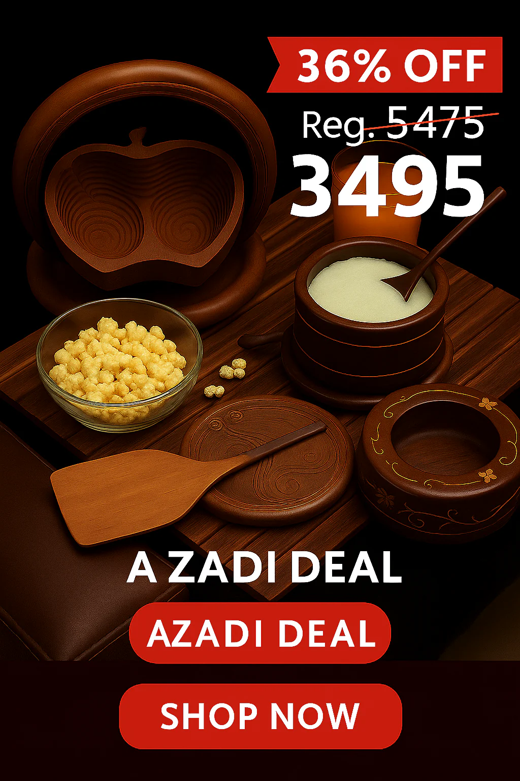 Premium 5 in 1 Wooden Kitchen Set Deal a?? Handcrafted Utensils, Bowl, Tray & Decor | Multi-Purpose Tableware Combo for Home & Gifting