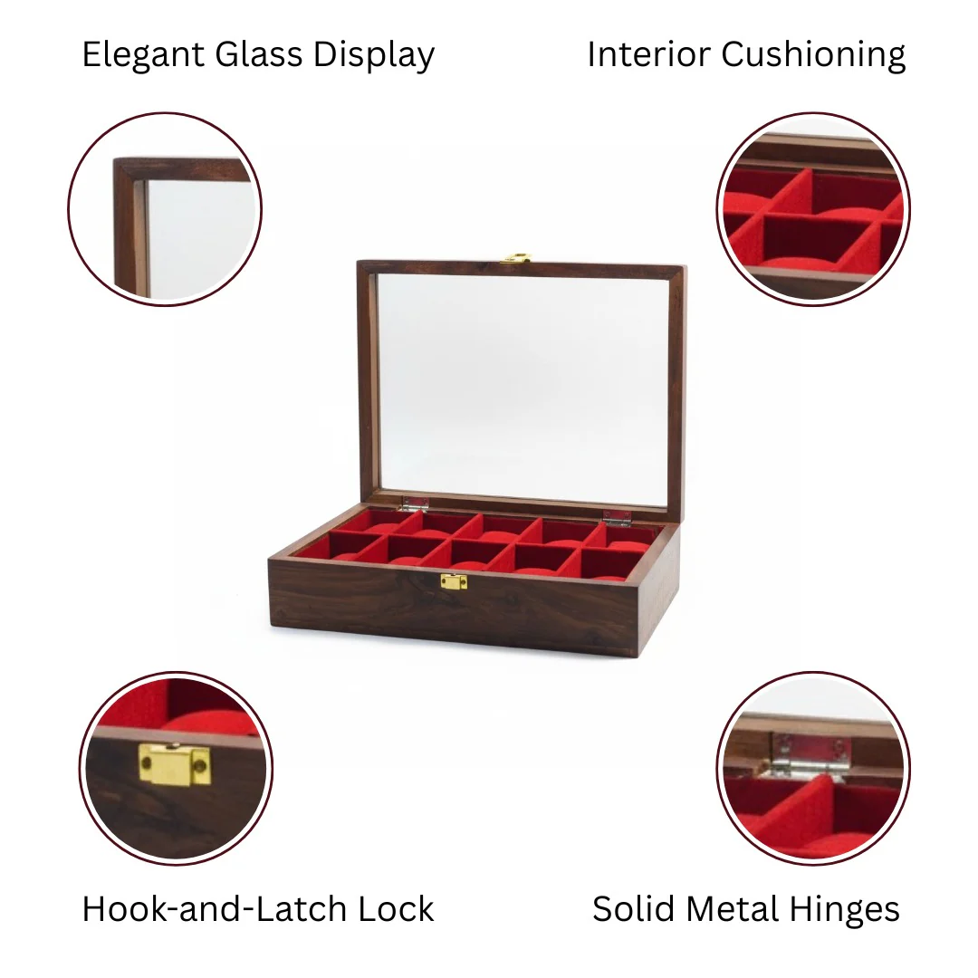 Luxury Handmade Wooden Watch Box with Glass Lid �C Premium Watch Storage & Display Case Organizer for Men��s Watch Collection