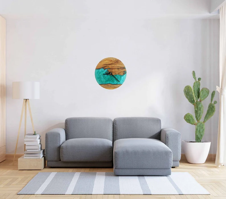 Blurry SeaGreen Resin Art Wall Clock in Rosewood