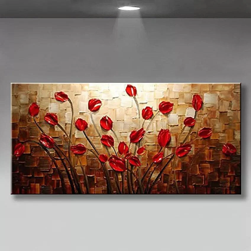 Brown Red Floral Abstract Painting | Textured Handmade Painting | Home Decor