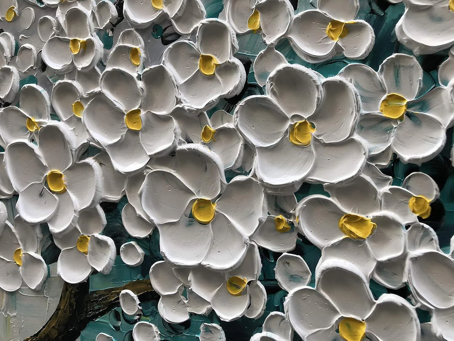 3D Abstract Art Oil Painting White Flower Tree Painting Textured Palette Knife White Flower Painting Modern Canvas Wall Art