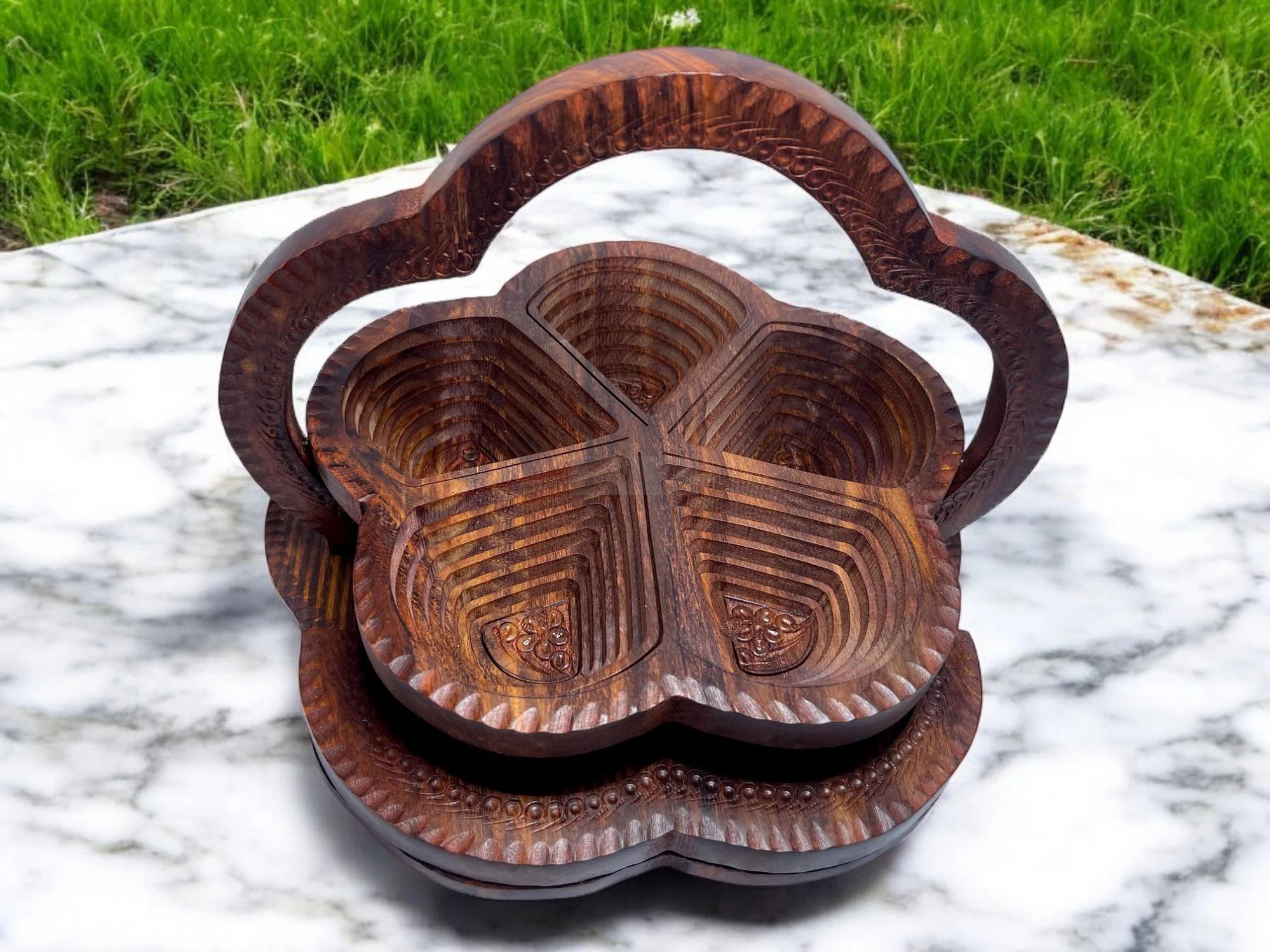 Decorative Foldable Rosewood Tray for Dry Basket