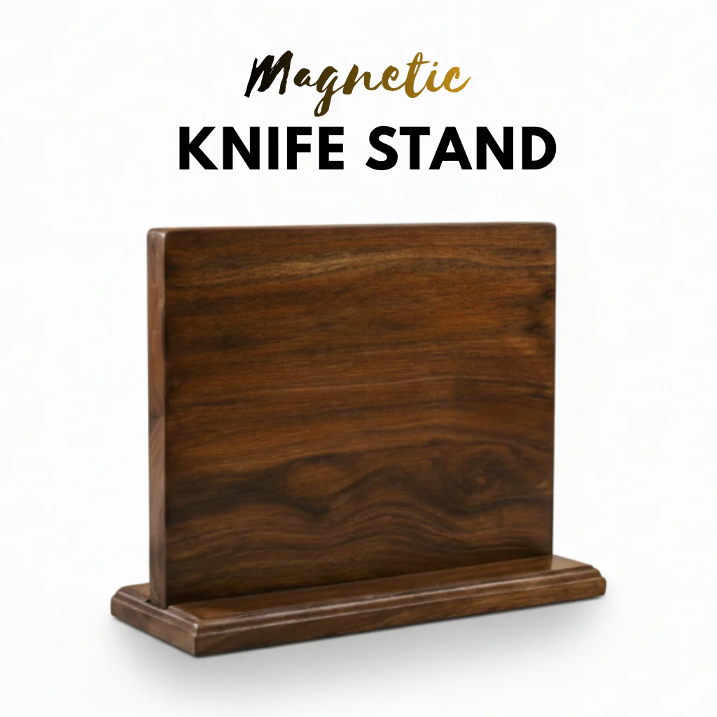 Premium Wooden Knife Stand for Kitchen Countertop �C Handcrafted Magnetic Knife Stand Organizer for Chef Knives & Stylish Storage