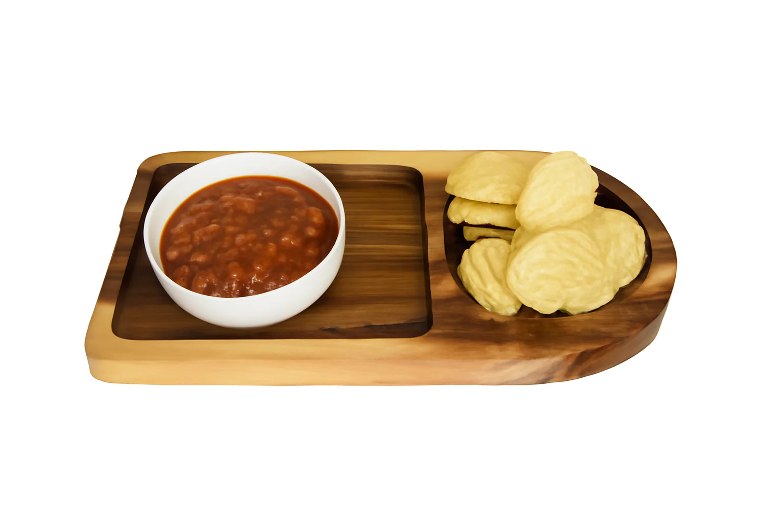 Handmade Wooden Two Portion Platter �C Rustic Two Compartment Serving Tray for Snacks, Appetizers, Dips, Cheese & Crackers �C Natural Wood Finish