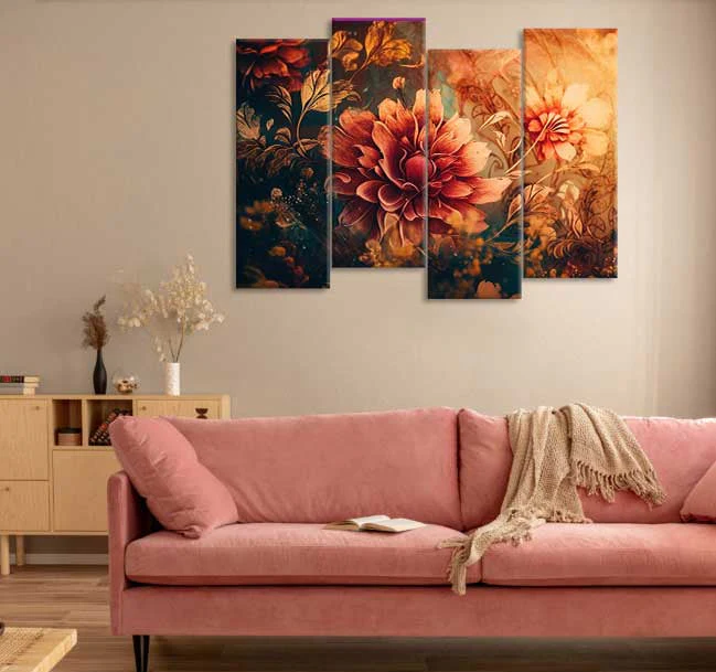 Floral Artwork Illustration (4 Panel) Floral Wall Art