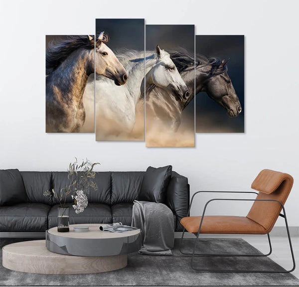 Elegant Horses Running in Wind (4 Panel) Animal Wall Art