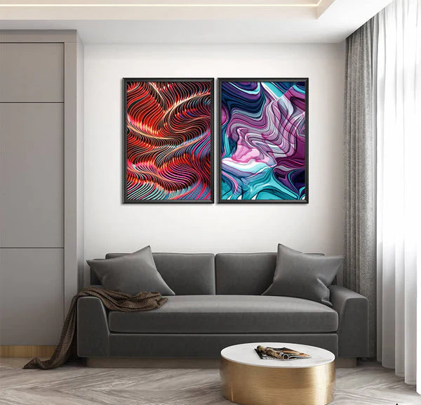 Red & Purple Colorful Abstract Waves (2 Panel) Digital Wall Art
