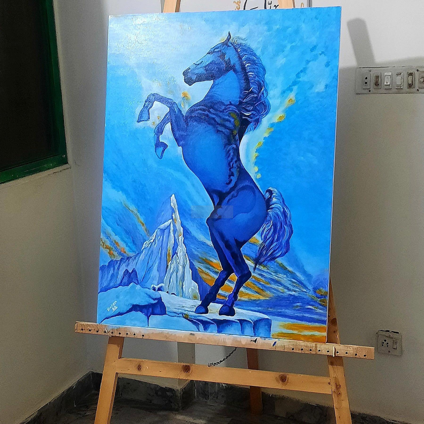 Ice Blue Horse Painting Large Wall Art Decor Canvas Painting Abstract Dining Room Wall Decor Modern Decor Painting Wall Decorations Office Decor
