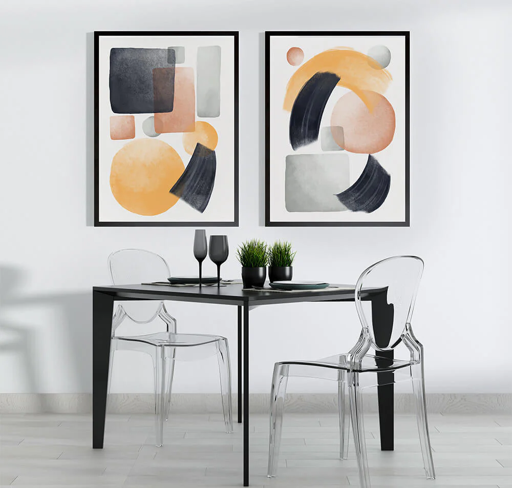 Geometric Watercolor Simple Strokes (2 Panel) Abstract Wall Art