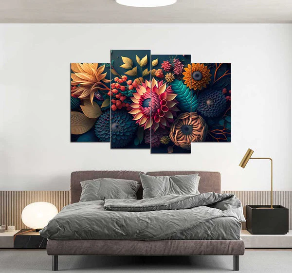 Closup Textural Bright Exotic Flowers (4 Panel) | Floral Wall Art