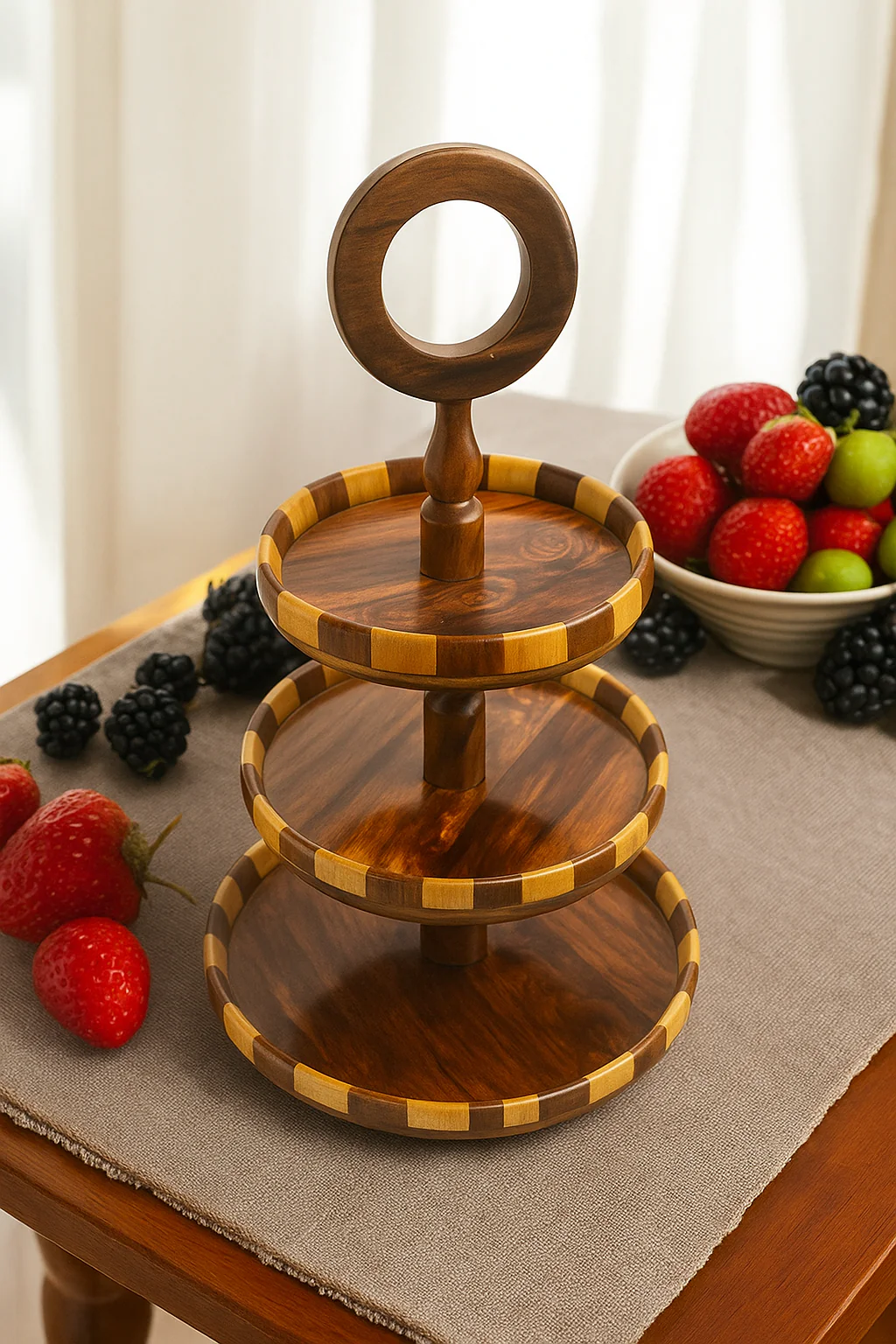Three-Tier Cake Tray with Contrast Woodwork