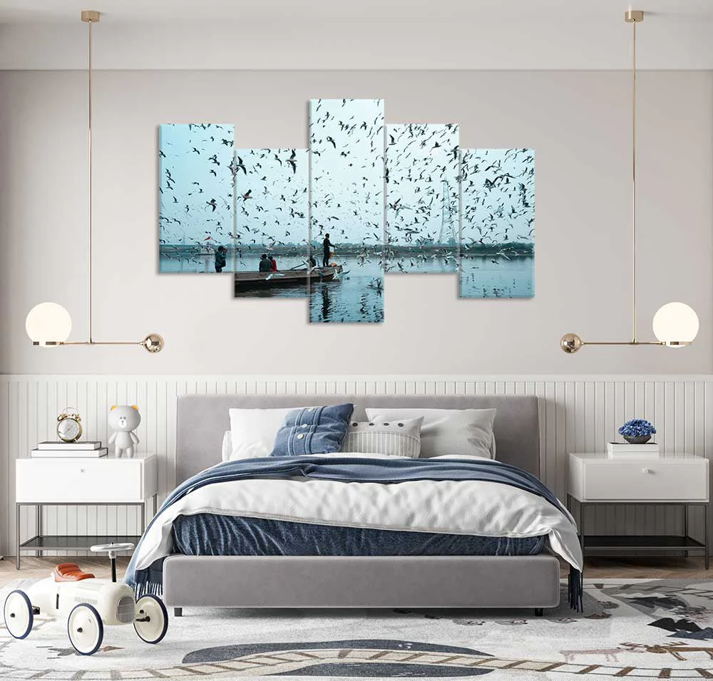 Birds Flying Over Body Of Water (5 Panel) Nature Wall Art
