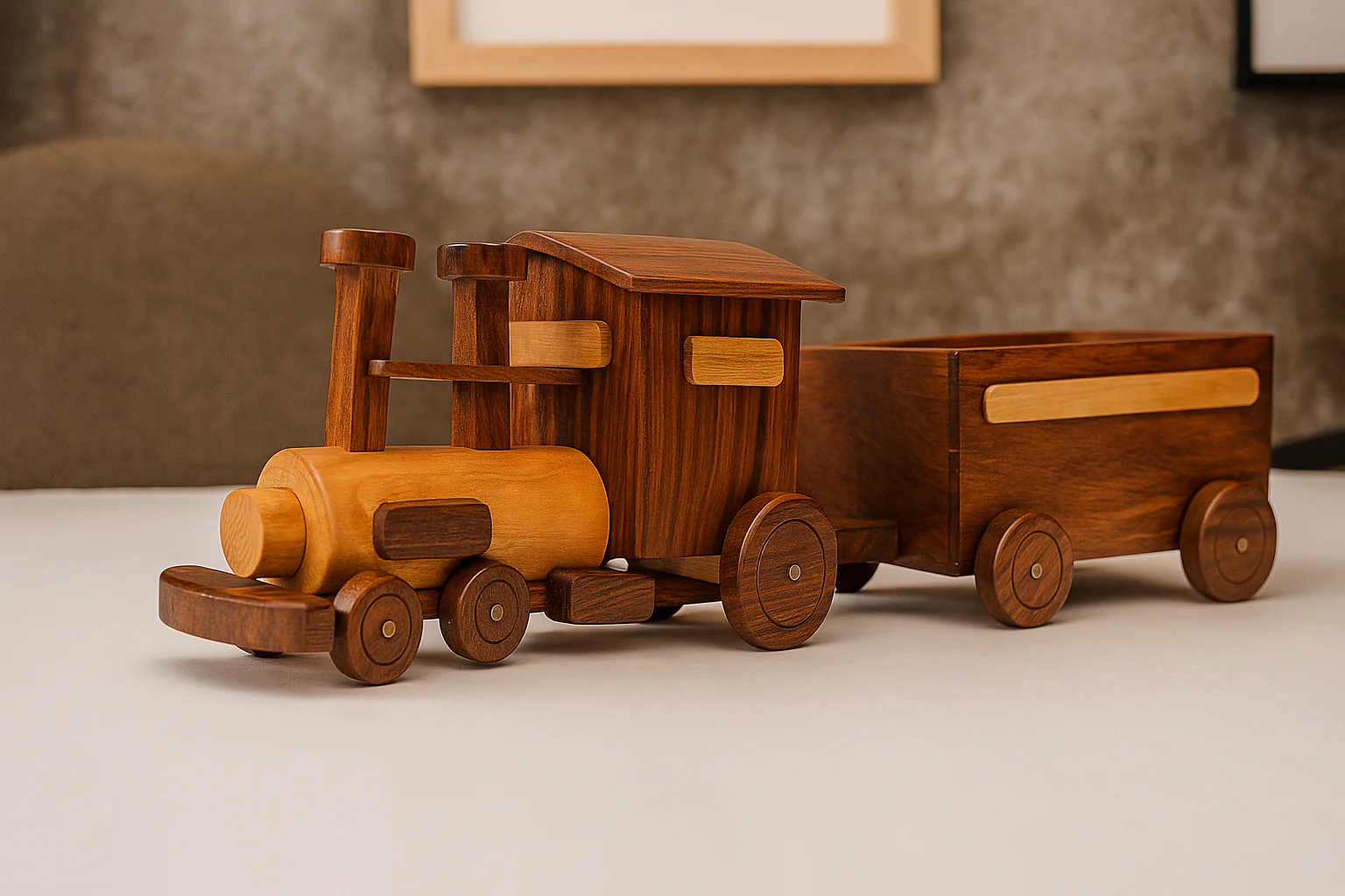 Handcrafted Wooden Train Decor a?? Rustic Toy Locomotive Showpiece, Vintage Wooden Train Model, Handmade Tabletop Sculpture for Home & Shelf Display