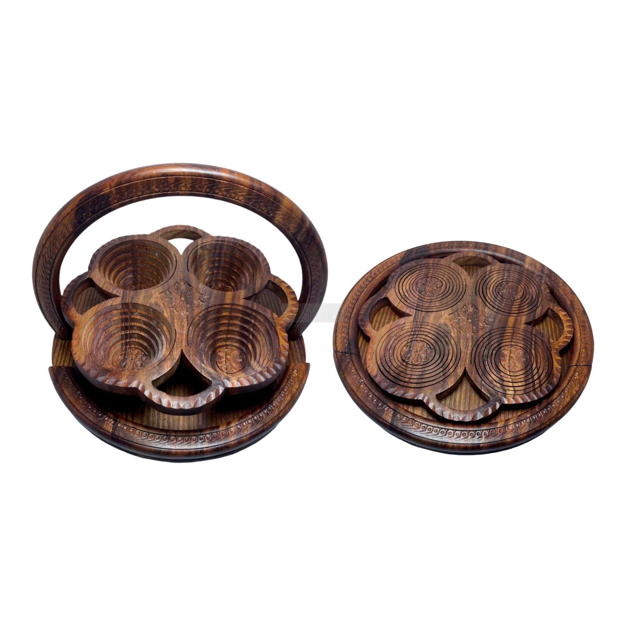 Handcrafted 4 Portion Round Foldable Basket