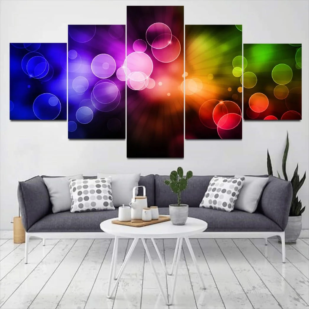 5-Panel Abstract Geometric Canvas Wall Art �C Modern Multi-Color Digital Print �C Ready-to-Hang Home & Office Decor Set