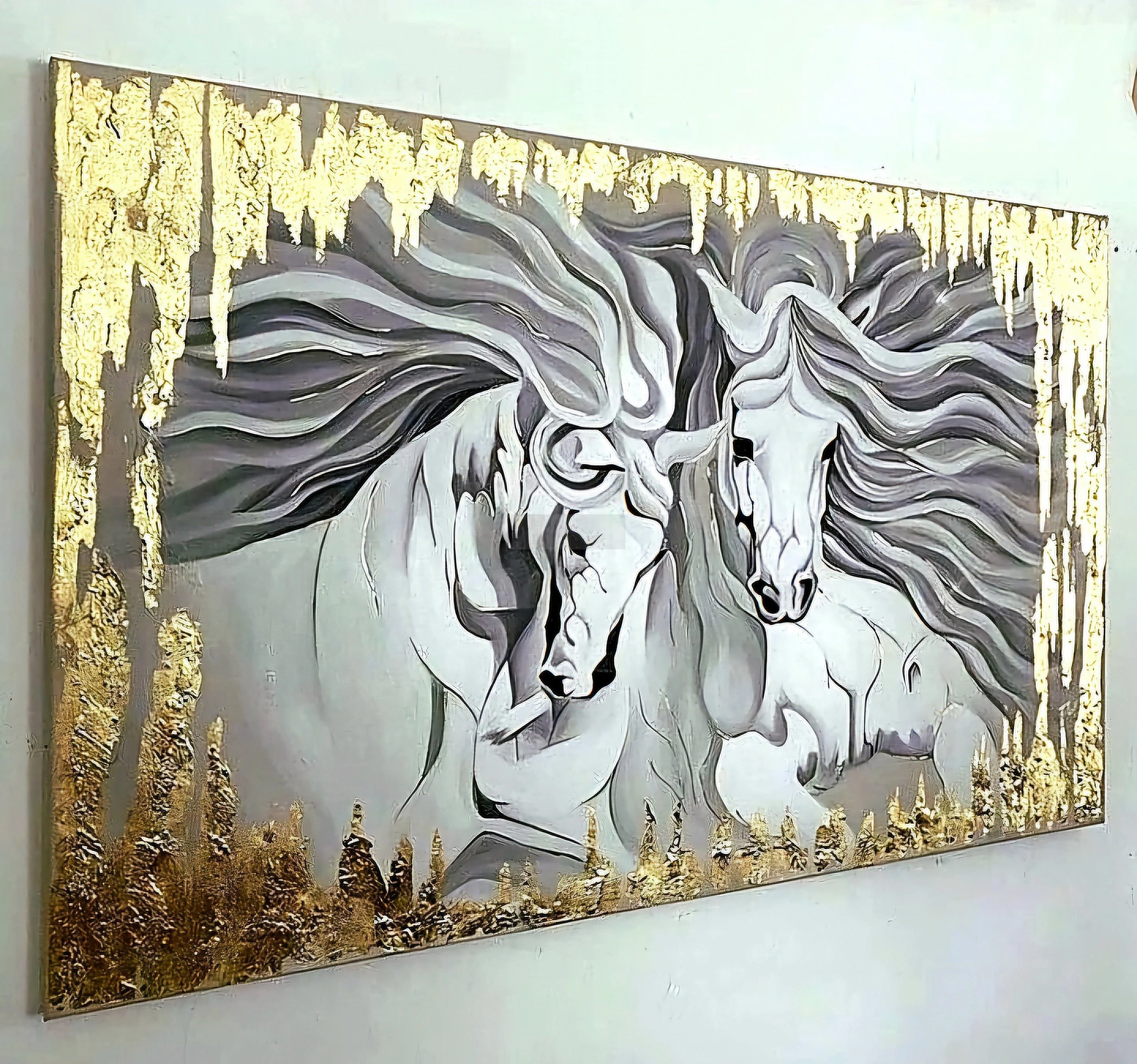 Abstract Horse Painting | Gold Leaf Art | Handmade Painting | Home Decor